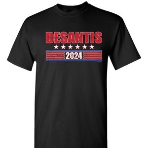 Ron Desantis 2024 Black T-shirt Conservative Political American Flag Republican